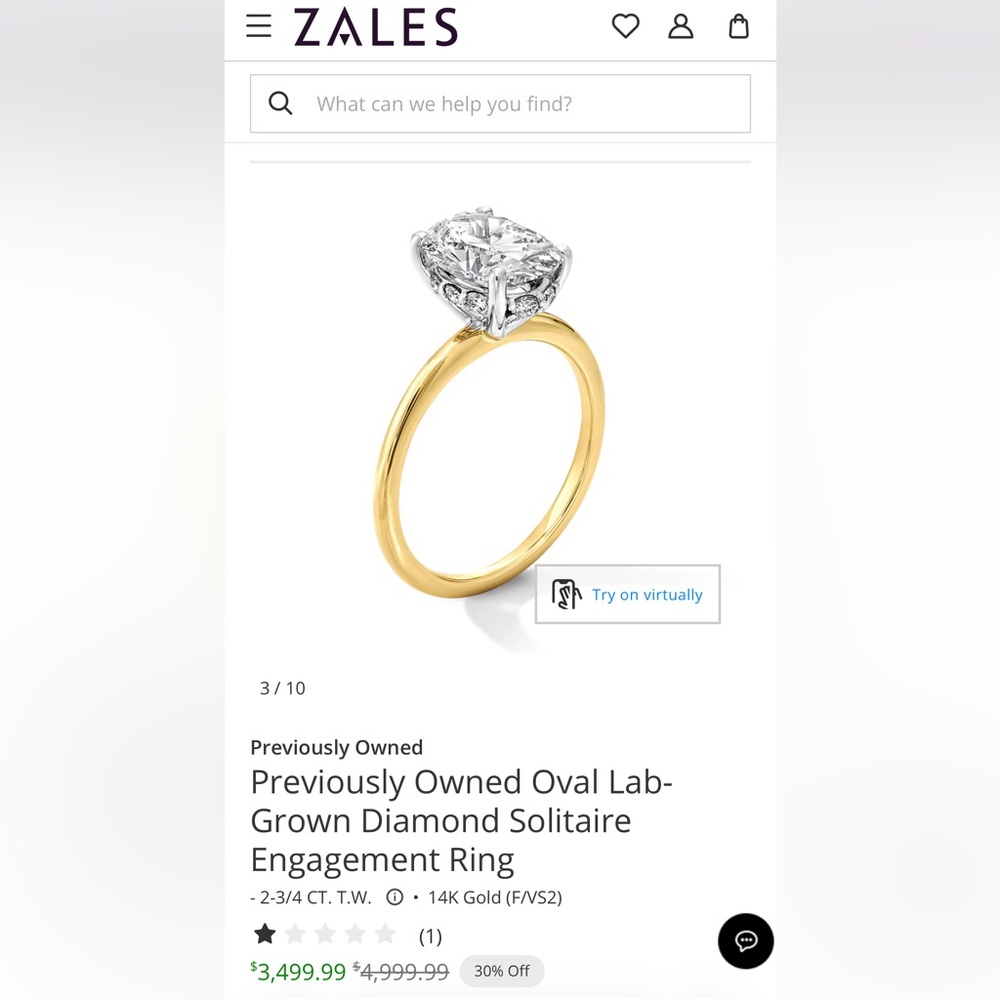 Zales Gold Oval Diamond Ring - Picture 3 of 4